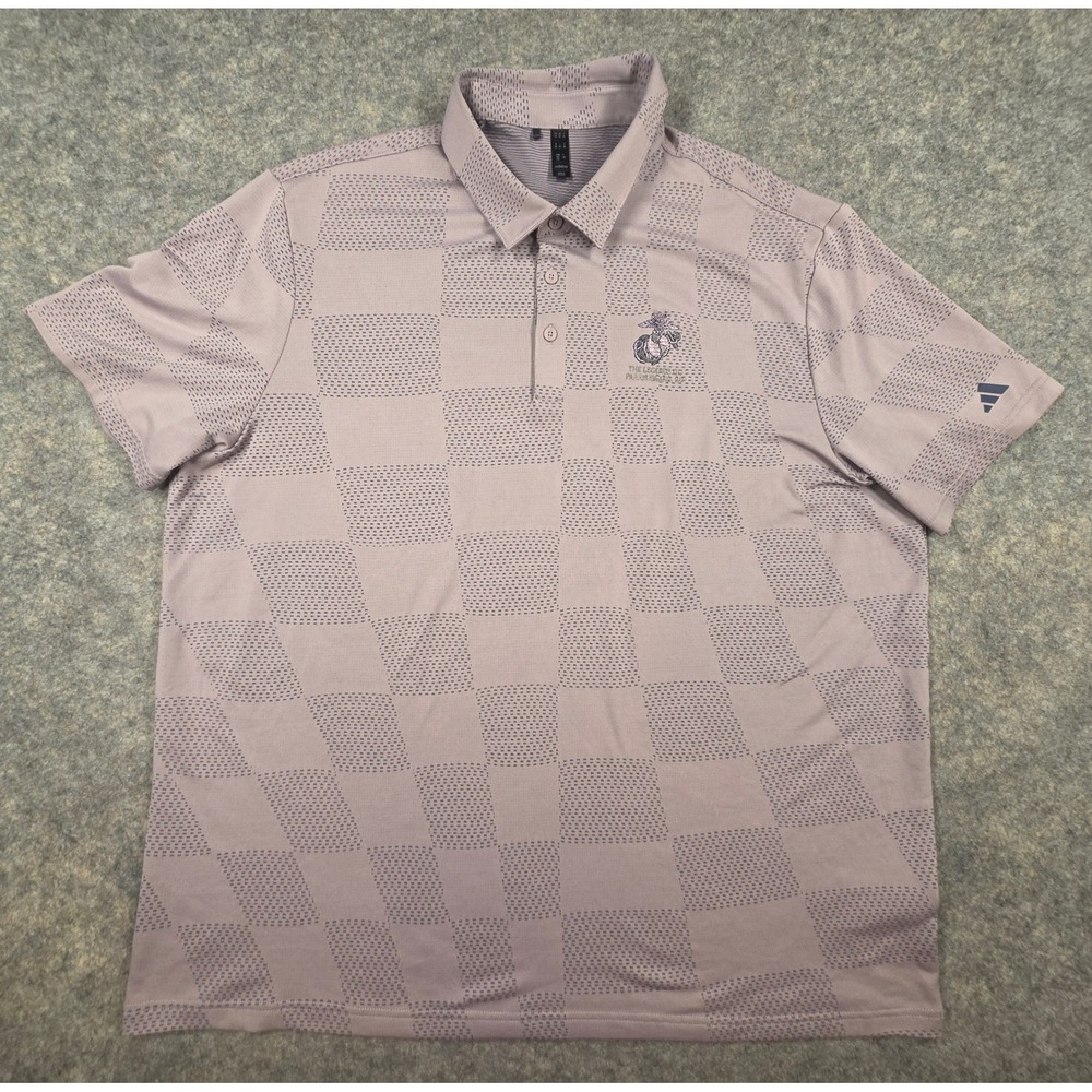 Adidas Mens 2XL Golf Polo Legends GC Parris Island SC USMC Mauve Checkerboard